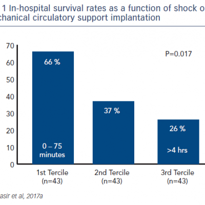 In-hospital survival rates as a function of shock onset to mechanical circulatory support implantation